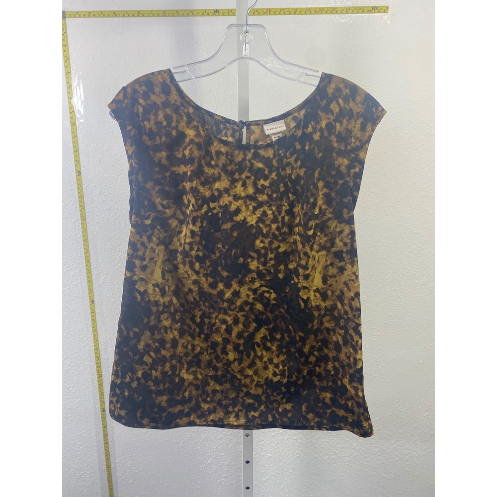 Merona Womens Medium Brown Gold Animal Print Sleeveless Blouse Scoop Neck Top